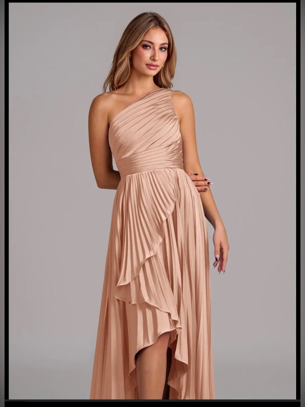 Women’s One Shoulder Pleated Copper Rose Formal Dress